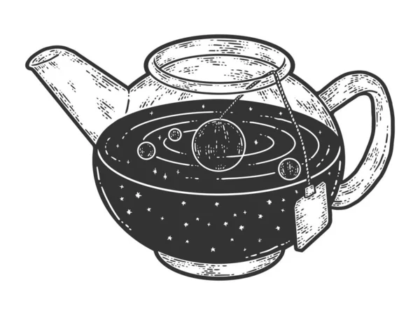 Iluze, vesmír se vaří v čajové konvice. Vybarvení náčrtků náčrtků. — Stockový vektor