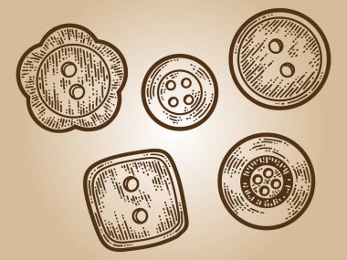 Beş düğmeli çizim tahtası taklidi. Sepia el çizimi resim.