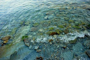 Doku veya desen taş su altında. Rocky, kayalık deniz kıyısı