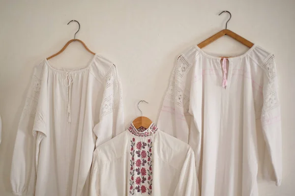 Old white linen shirt. The national dress of the Cossacks. Simple fabrics ,ethnics.