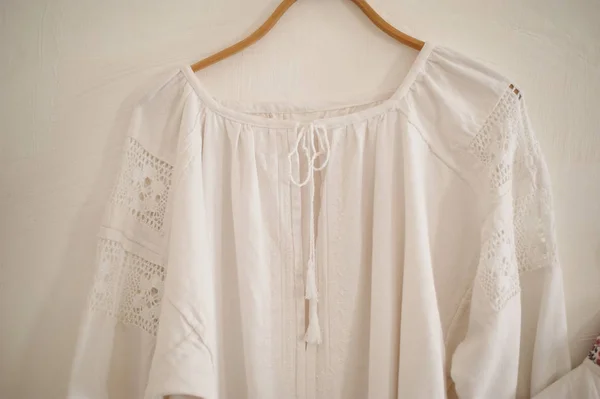 Old white linen shirt. The national dress of the Cossacks. Simple fabrics ,ethnics.