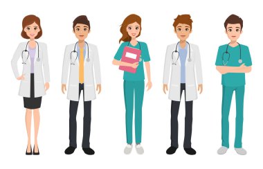 Doktor karakter hastane tasarım grubu. sağlık tıbbi insanlar.