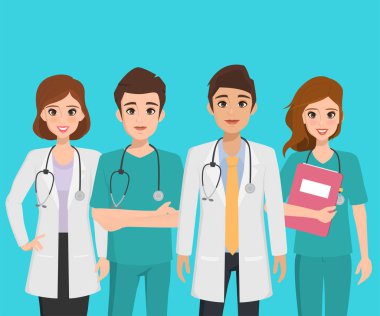 Doktor karakter hastane tasarım grubu. sağlık tıbbi insanlar.