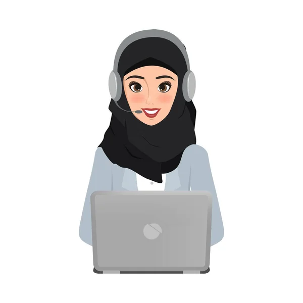 Arab Business Woman Call Center Customer Service Character Vector People — Stock Vector