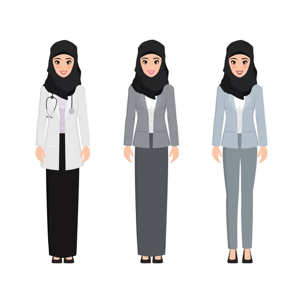 Personajul Feminin Arab Pozează Doctorul Femeia Afaceri Design Ilustrații Vectoriale — Vector de stoc