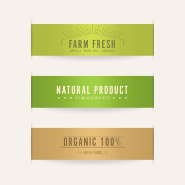 organik doğal etiket şeridi ve rozet renk yeşil. Eko banner vektör tasarımı.
