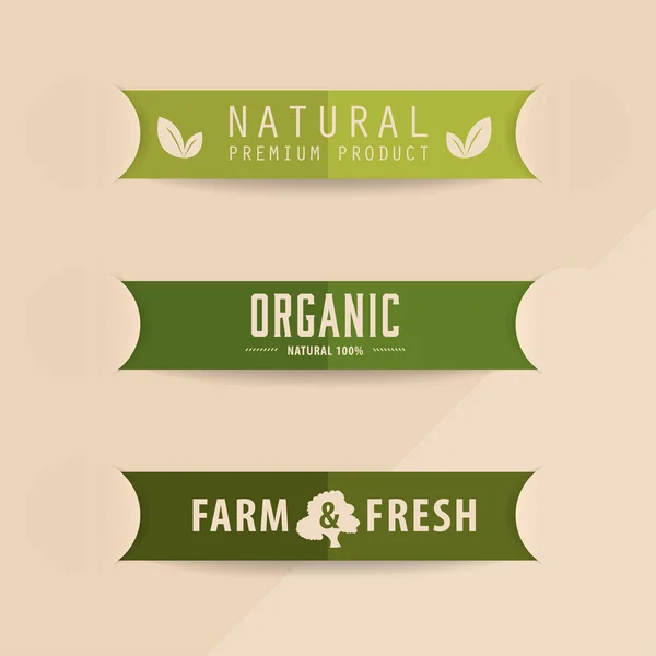 Etiqueta Natural Orgánica Cinta Color Verde Insignia Eco Banner Vector — Vector de stock