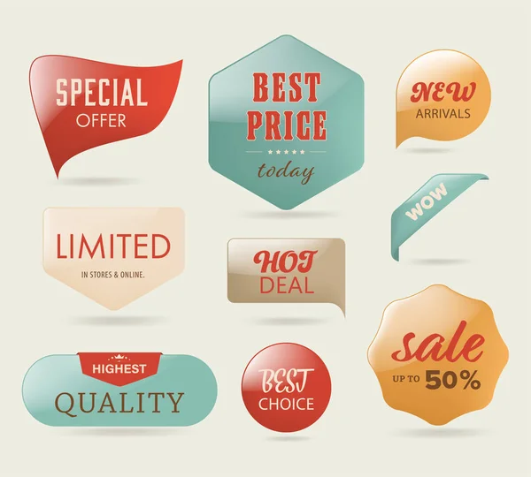 Vente Bannière Étiquette Badges Vintage Design — Image vectorielle