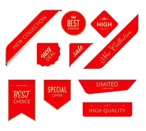 New Tag Ribbon Banner Vector Red Badges — Stock Vector