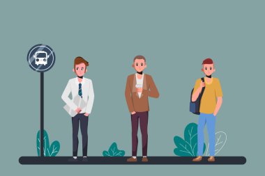 İnsanlar otobüs durağında covid-19 sırasında sosyal mesafelere ulaşıyorlar. Coronavirus salgını yaşam tarzı.