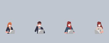 Yüz maskesi takan ve sosyal mesafeyi koruyan iş adamlarından oluşan takım çalışması. Covid-19 Coronavirus 'u durdurun. Yeni normal yaşam tarzı kavramı.