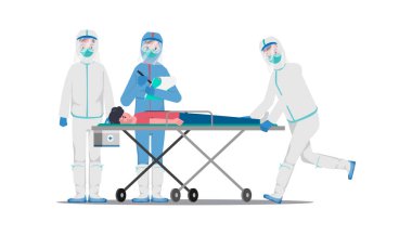 Coronavirüs salgınından hastaları kurtaran doktorlar. COVID19 kavramına karşı savaş. 