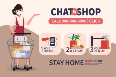 Online shopping on smartphone and pick up. Service customer stay home from department store and supermarket. clipart