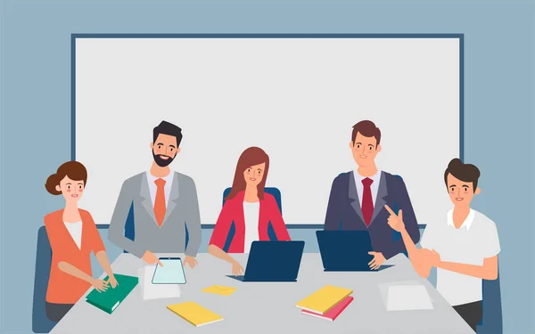 Brainstorming Teamwork Charakter Geschäftsleute Teamwork Bürocharakter Animation Für Bewegung Kollegenseminar — Stockvektor