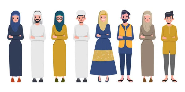 Set Arabe Famille Les Musulmans Les Saoudiens Bande Dessinée Homme — Image vectorielle