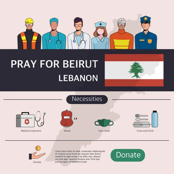 Beirut Help Center Infographic Pray Lebanon Взрыв Посольства Бейруте — стоковый вектор