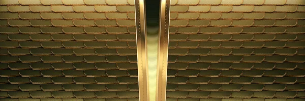 Art deco muur gemaakt van gouden vleugels met veren textuur en metalen balken in het midden. 3d renderen art deco noire poster template met kopieerruimte. — Stockfoto
