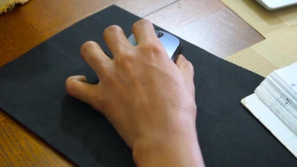 Video Shot Hand Moving Computer Mouse Black Pad — Stock Video