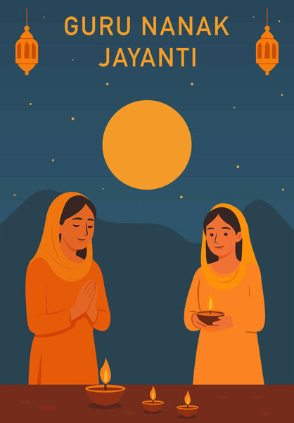 Ночная сцена со свечами и дияс-гуру Нанак Джаянти