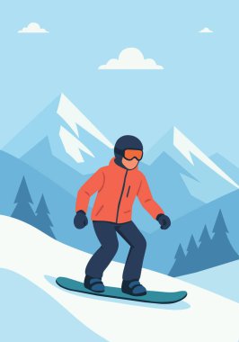 Yokuşta snowboardcu. Kış dağları