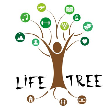 Konsept tasarımı ile insan yaşamının bir ağacın Hobiler ve ilgi alanları bırakır. Vektör çizim