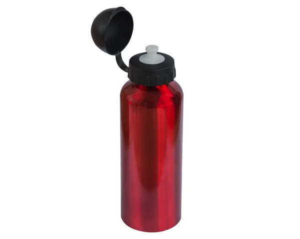 Красный металлическая бутылка воды для спорта изолированы на белом фоне . — стоковое фото