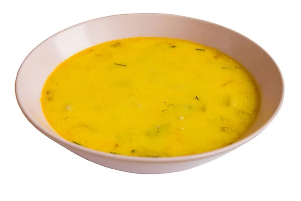Sopa de queso en un tazón aislado sobre fondo blanco . — Foto de Stock