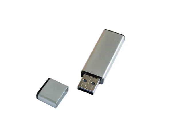 Silver Flash Drive изолированы на белом фоне . — стоковое фото