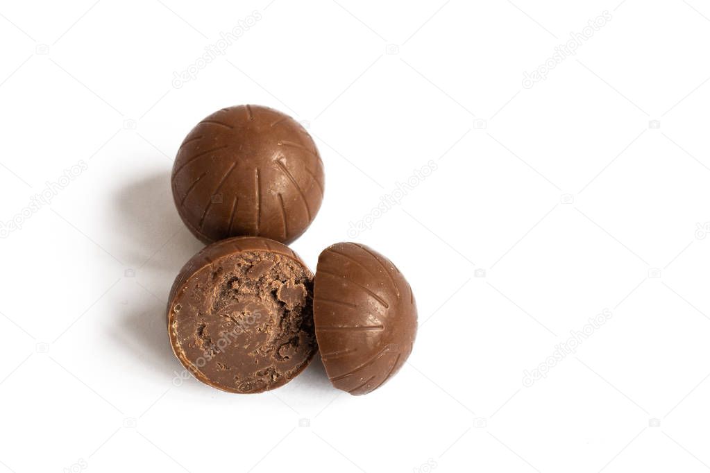 Chocolate candy isolated on white background.