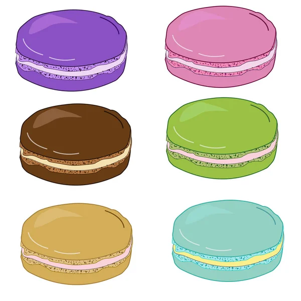 Uppsättning färgglada Macarons. Platt design. — Stock vektor