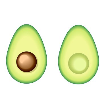Vektör Eps10 avokado beyaz arka plan üzerinde izole yarısı içine kesilmiş. 
