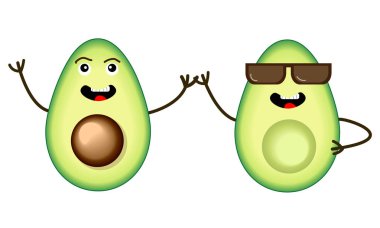 Vektör Eps10 komik karikatür avokado beyaz arka plan üzerinde izole yarısı içine kesilmiş. 