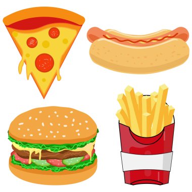 Fast food seti. Vektör Eps10.