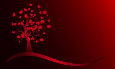 Red tree with heart illustration. Love concept. clipart