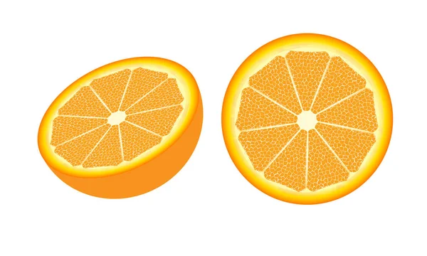 Naranja fruta cortada a la mitad aislada sobre fondo blanco . — Vector de stock