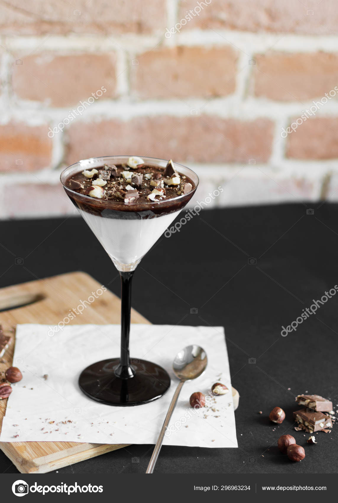 Dessert, milk chocolate jelly with chopped chocolate and nuts. ⬇ Stock