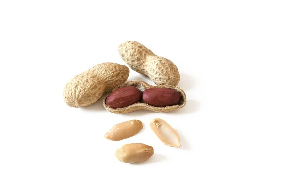 Dried peanut pile isolated on white background. Healthy eating and dieting concept. — Stock Photo, Image