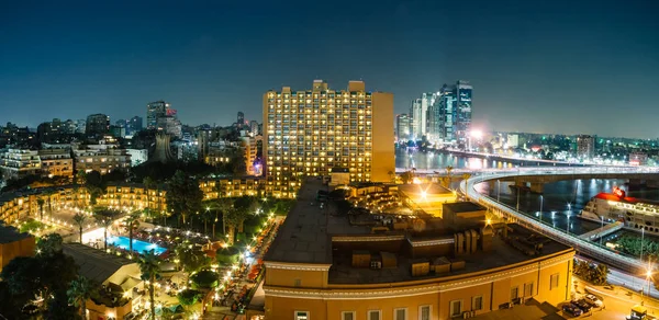 Cairo Mısır Kasım 2018 Zamalek Marriott Otel Çevresi Gece Havadan — Stok fotoğraf