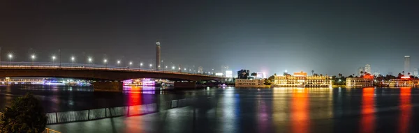 Panoramic Cairo City Center Night Long Exposure Smoothed Out Water — Stock Photo, Image
