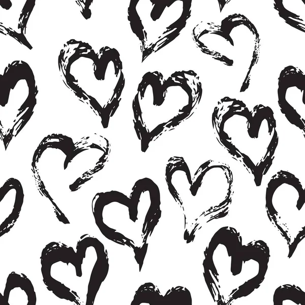 无缝制的心脏图案手绘墨刷 — 图库矢量图片
