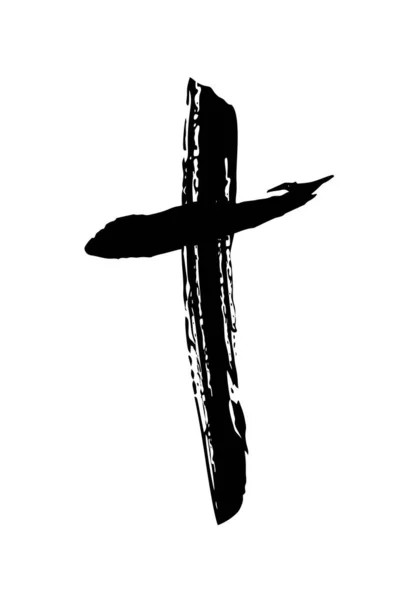 Mão desenhada símbolo cruz cristã mão pintada com tinta preta — Vetor de Stock