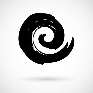 El boyalı girdap simgesi. Mürekkep fırçası ile el yapımı. Grafik tasarım öğesi. Dalgalı dönen konsantrik curvy şekli. Süs hareket şekli. Dekoratif sanat boya blob. Vektör çizim.