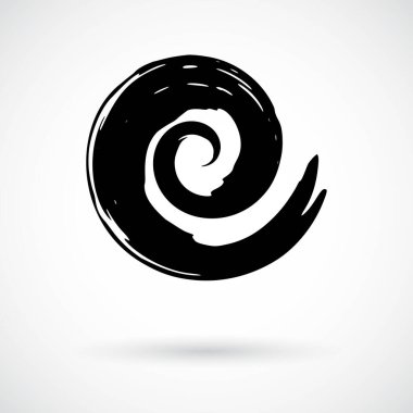 Spiral sembol. Elleri mürekkep fırçasıyla boyanmış. Soyut dekoratif sarmal düğmesi. Grunge efekti kıvrım sembolü. Döngü, hareket, dönüş konsepti. Grafik tasarım elementi. Vektör illüstrasyonu.