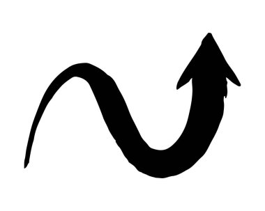 Mürekkep oklu, kıvrımlı, beyaz arka planda izole bir şekilde fırçayla boyanmış bir sembol. Vektör illüstrasyonu