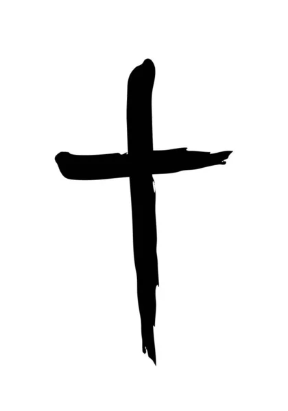 Handritad Kristet Kors Symbol Handmålad Med Bläckborste Vektorillustration — Stock vektor