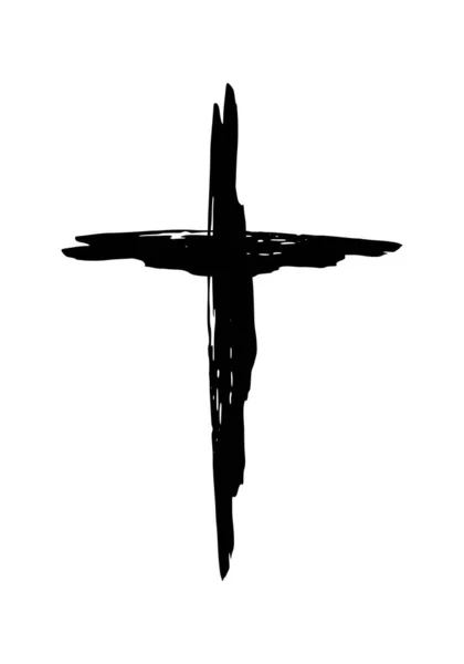 Hand drawn christian cross symbol hand painted with black ink — Stock Vector