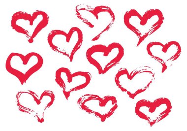 Fırçayla boyanmış Grunge kalpler