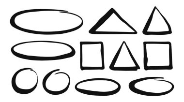 Elle boyanmış fırça darbeleri, ayırıcılar, daireler ve süsler. Mürekkeple çizilmiş el. Vektör illüstrasyonu