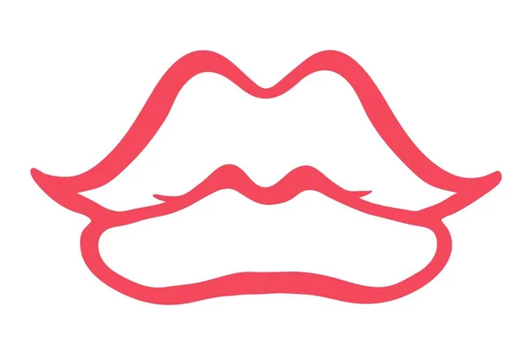 Rote Lippen Von Hand Mit Tuschmalpinsel Gezeichnet Isoliert Auf Weißem — Stockvektor