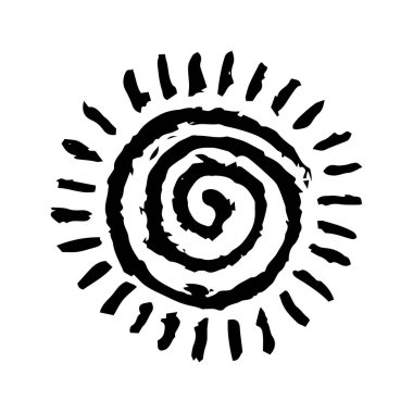 El çizimi güneş, mürekkep fırçasıyla boyanmış, beyaz arka planda izole edilmiş. Vektör illüstrasyonu.